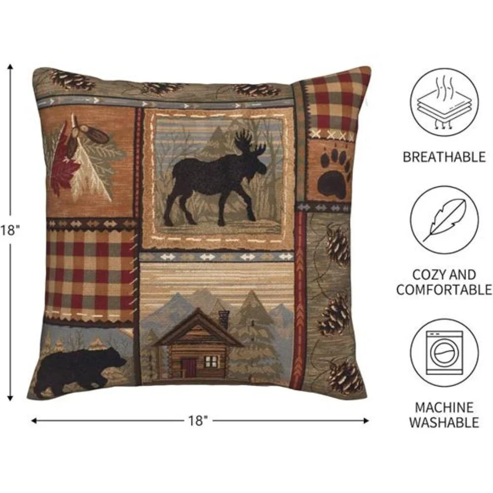 Set of 2 Square 18x18 inch Retro Brown Throw Pillow Covers Rustic Lodge
